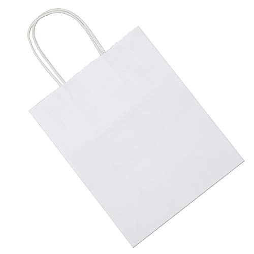 bagmad 50 Pack 8x4.75x10 inch Medium White Kraft Paper Bags with Handles Bulk, Gift Bags, Craft Grocery Shopping Retail Birthday Party Favors Wedding Sacks Restaurant Takeout, Business (50Pcs)