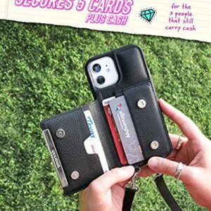 Smartish iPhone 12/12 Pro Crossbody Case for Women - Dancing Queen [Purse/Clutch with Detachable Strap & Card Holder] - Stiletto Black-Silver