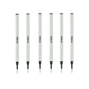 4.37 inch rollerball pen refills, roller ball fine point 0.5mm, black ink refill pack of replaceable pen refills medium point (6 pack)