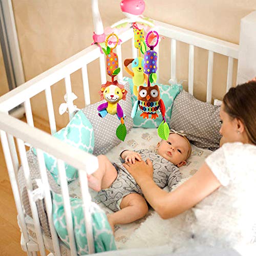 Bloobloomax Baby Soft Hanging Rattle, Car Seat Stroller Toys with Plush Animal C-Clip Ring for Infant Babies Boys and Girls 3 6 9 to 12 Months (12PCS-A)