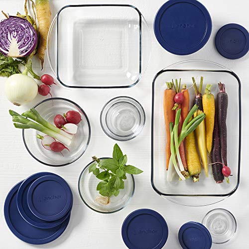 Anchor Hocking Bake and Store Glass Set (16 piece, navy BPA-free lids, tempered tough, dishwasher safe)