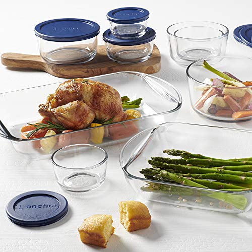 Anchor Hocking Bake and Store Glass Set (16 piece, navy BPA-free lids, tempered tough, dishwasher safe)