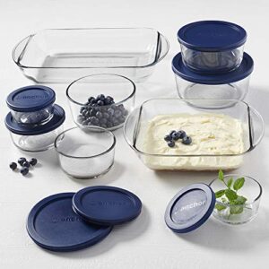 Anchor Hocking Bake and Store Glass Set (16 piece, navy BPA-free lids, tempered tough, dishwasher safe)