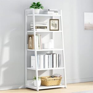 iotxy 5 tier open bookshelf - steel and wood display stand, 50cm width floor-standing bookcase, white