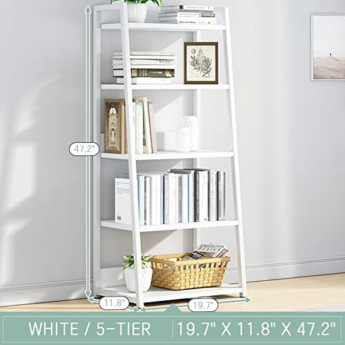 IOTXY 5 Tier Open Bookshelf - Steel and Wood Display Stand, 50CM Width Floor-Standing Bookcase, White