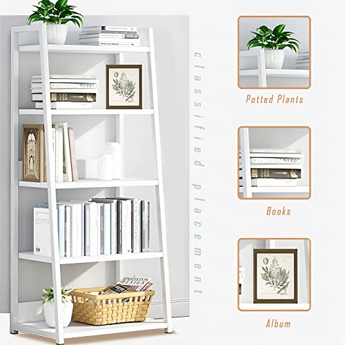 IOTXY 5 Tier Open Bookshelf - Steel and Wood Display Stand, 50CM Width Floor-Standing Bookcase, White