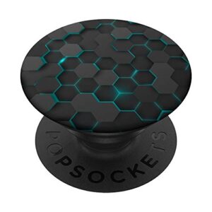 cool techno teal black honeycomb hexagons abstract popsockets popgrip: swappable grip for phones & tablets