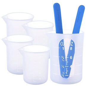 silicone measuring cups for epoxy resin,1pcs 8oz graduated silicone cup,4pcs 100ml mixing cups,2pcs silicone stire sticks,for epoxy molds,tumbler making,acrylic paint pouring accessories