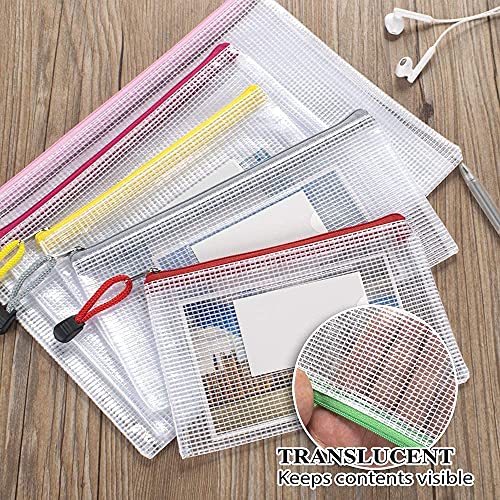 Sooez 20 Pack Plastic Zipper Pouches, 9 Sizes(Super Large A3 Included) Waterproof Mesh Zipper Bag, Zipper Mesh Pouch Plastic Document Pouch Organization Bag for School Office Home Travel Organize