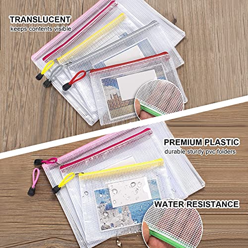 Sooez 20 Pack Plastic Zipper Pouches, 9 Sizes(Super Large A3 Included) Waterproof Mesh Zipper Bag, Zipper Mesh Pouch Plastic Document Pouch Organization Bag for School Office Home Travel Organize