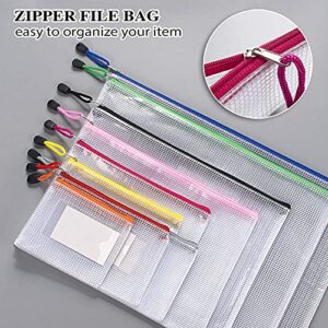 Sooez 20 Pack Plastic Zipper Pouches, 9 Sizes(Super Large A3 Included) Waterproof Mesh Zipper Bag, Zipper Mesh Pouch Plastic Document Pouch Organization Bag for School Office Home Travel Organize