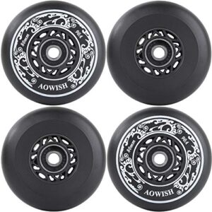 aowish 4-pack inline skate wheels outdoor asphalt formula 90a aggressive blades roller skates replacement wheels with speed bearings abec 9 and floating spacers (black, 80mm)