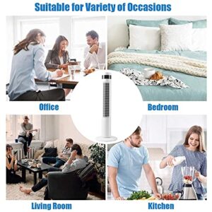 Antarctic Star Tower Fan Portable Electric Oscillating Fan Quiet Cooling Remote Control Standing Bladeless Floor Fans 3 Speeds Wind Modes Timer Bedroom Office (36 inch, White)