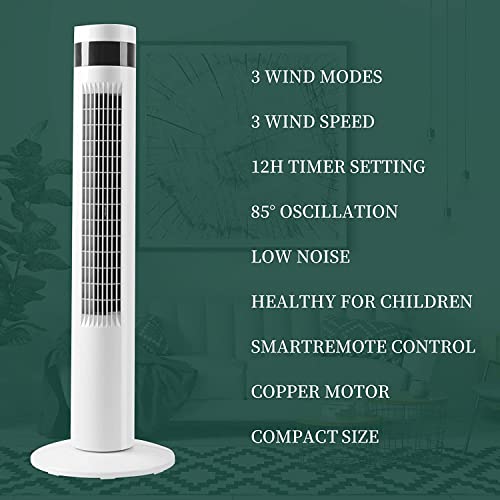 Antarctic Star Tower Fan Portable Electric Oscillating Fan Quiet Cooling Remote Control Standing Bladeless Floor Fans 3 Speeds Wind Modes Timer Bedroom Office (36 inch, White)