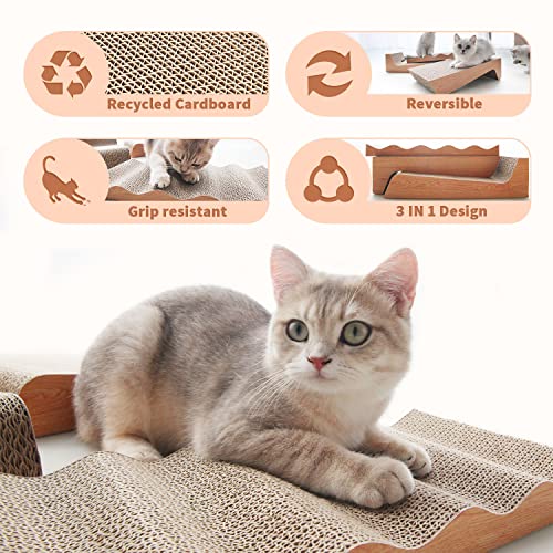 RUMUUKE Cat Scratch Pad- 3 in 1 Corrugated Cardboard Cat Scratcher for Indoor Cats, Professional Cat Scratching Board for Adult Cats, Catify Cat Scratcher Pads with Catnip