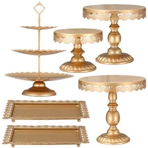 xinliya set of 6 pieces metal cake stands round cake stands square candy fruite display plate cupcake serving tower wedding brithday party celebration home decoration,antique gold