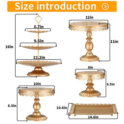 XINLIYA Set of 6 Pieces Metal Cake Stands Round Cake Stands Square Candy Fruite Display Plate Cupcake Serving Tower Wedding Brithday Party Celebration Home Decoration,Antique Gold