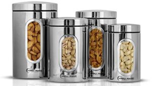 simpli-magic 4-piece stainless steel canisters with window