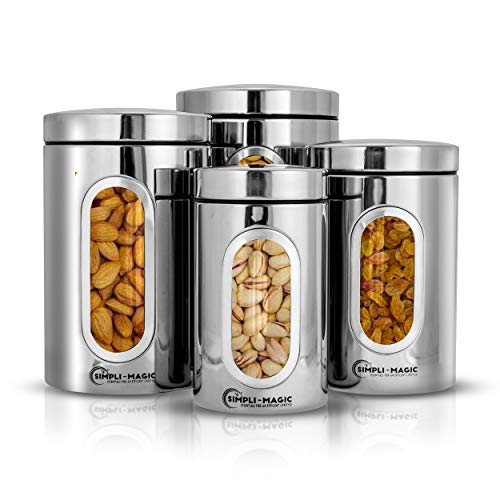 Simpli-Magic 4-Piece Stainless Steel Canisters with Window