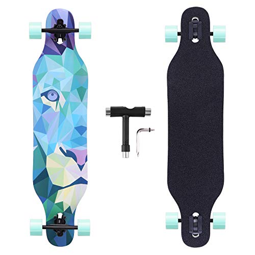 BOCIN 41 inch Freeride Longboard Drop Through Skateboard 8 Ply Canadian Maple Complete Cruiser for Cruising, Carving,Free-Style and Downhill (Lion)