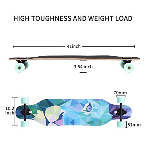 BOCIN 41 inch Freeride Longboard Drop Through Skateboard 8 Ply Canadian Maple Complete Cruiser for Cruising, Carving,Free-Style and Downhill (Lion)