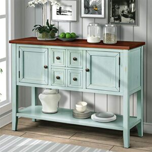 noran buffet sideboard distressed console table with bottom shelf,cambridge series 46" l x 15" w x 34" h retro design wooden american homes collection table (antique blue)