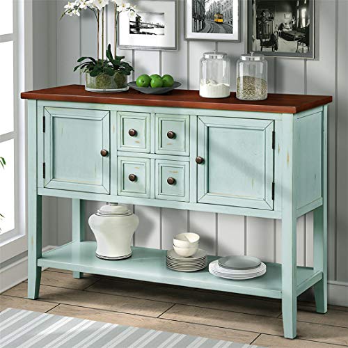 NORAN Buffet Sideboard Distressed Console Table with Bottom Shelf,Cambridge Series 46" L x 15" W x 34" H Retro Design Wooden American Homes Collection Table (Antique Blue)