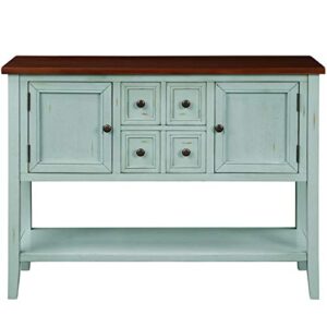 NORAN Buffet Sideboard Distressed Console Table with Bottom Shelf,Cambridge Series 46" L x 15" W x 34" H Retro Design Wooden American Homes Collection Table (Antique Blue)