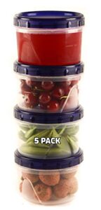 [5 pack] 16 oz twist top storage deli containers - airtight reusable plastic food storage canisters with twist & seal lids, leak-proof - meal prep, lunch, togo, stackable, bpa-free snack containers
