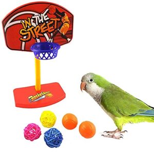 5 balls+bracket parrot pet birdie basketball in the street pet shooting hoop balls toy parakeet bell prop chew random set