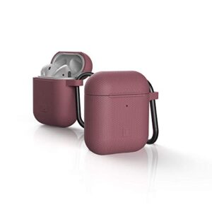 [u] by uag compatible with airpods (1st gen & 2nd gen) case soft smooth silicone stylish dot pattern protective cover with carabiner keychain, dusty rose