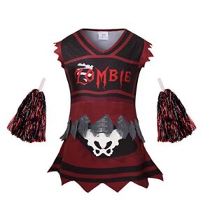 yolsun zombie cheerleader gostume for girls, glow in the dark, halloween fearsome costume (8-10 years)