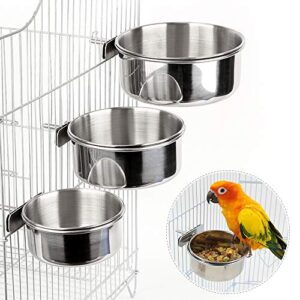 3pcs bird feeder for cage parakeets food feeder with 3 different size, bird feeding dish stainless steel bird bowl parrot feeding cups animal cage water food bowl for parrot