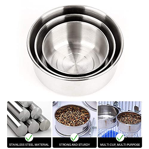 3PCS Bird Feeder for Cage Parakeets Food Feeder with 3 Different Size, Bird Feeding Dish Stainless Steel Bird Bowl Parrot Feeding Cups Animal Cage Water Food Bowl for Parrot