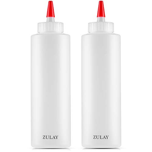 Zulay 2 Pack Condiment Squeeze Bottle - 17oz Plastic Squeeze Bottles With Caps - Sauce Bottle With Wide Mouth & Small Pointed Nozzle for Ketchup, Mustard, Olive Oil, Glue, and More