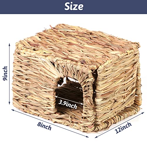 Hamiledyi Grass House for Rabbit,2PCS Natural Hand Woven Seagrass Play Hay Bed Foldable Woven Hideaway Hut Toy for Bunny Hamster Guinea Pig Chinchilla Small Animals