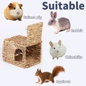 Hamiledyi Grass House for Rabbit,2PCS Natural Hand Woven Seagrass Play Hay Bed Foldable Woven Hideaway Hut Toy for Bunny Hamster Guinea Pig Chinchilla Small Animals