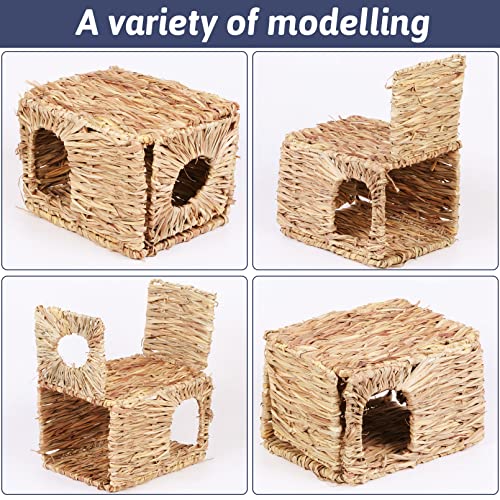 Hamiledyi Grass House for Rabbit,2PCS Natural Hand Woven Seagrass Play Hay Bed Foldable Woven Hideaway Hut Toy for Bunny Hamster Guinea Pig Chinchilla Small Animals