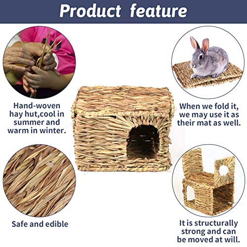 Hamiledyi Grass House for Rabbit,2PCS Natural Hand Woven Seagrass Play Hay Bed Foldable Woven Hideaway Hut Toy for Bunny Hamster Guinea Pig Chinchilla Small Animals