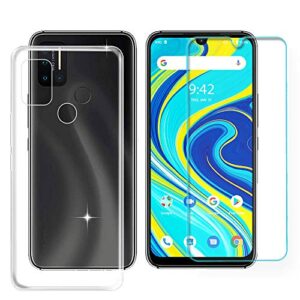 ytaland for umidigi a7 pro case,umidigi a9 pro case with tempered glass screen protector. (3 in 1) crystal clear soft silicone shockproof tpu transparent bumper protective phone case cover