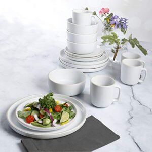 Gibson Home Zuma 16 Piece Round Kitchen Dinnerware Set, Dishes, Plates, Bowls, Mugs, Service for 4, Matte Stoneware, White