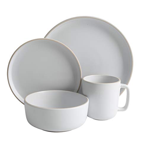 Gibson Home Zuma 16 Piece Round Kitchen Dinnerware Set, Dishes, Plates, Bowls, Mugs, Service for 4, Matte Stoneware, White