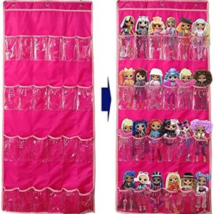 Hanging Over Door Toy Storage Organizer (24 Pockets), Compatible with Lol Omg Dolls Barbie Dolls Surprise Doll (Toys Not Included), Deeppink (57.5''x22'')