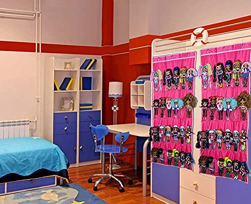 Hanging Over Door Toy Storage Organizer (24 Pockets), Compatible with Lol Omg Dolls Barbie Dolls Surprise Doll (Toys Not Included), Deeppink (57.5''x22'')