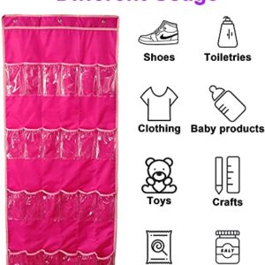 Hanging Over Door Toy Storage Organizer (24 Pockets), Compatible with Lol Omg Dolls Barbie Dolls Surprise Doll (Toys Not Included), Deeppink (57.5''x22'')