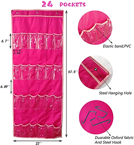 Hanging Over Door Toy Storage Organizer (24 Pockets), Compatible with Lol Omg Dolls Barbie Dolls Surprise Doll (Toys Not Included), Deeppink (57.5''x22'')