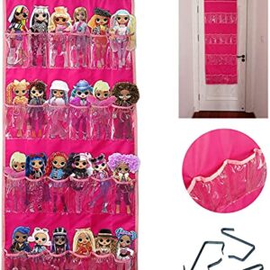 Hanging Over Door Toy Storage Organizer (24 Pockets), Compatible with Lol Omg Dolls Barbie Dolls Surprise Doll (Toys Not Included), Deeppink (57.5''x22'')