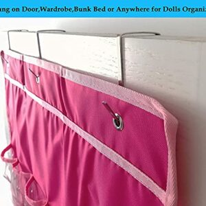 Hanging Over Door Toy Storage Organizer (24 Pockets), Compatible with Lol Omg Dolls Barbie Dolls Surprise Doll (Toys Not Included), Deeppink (57.5''x22'')