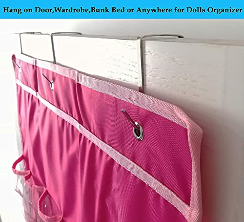 Hanging Over Door Toy Storage Organizer (24 Pockets), Compatible with Lol Omg Dolls Barbie Dolls Surprise Doll (Toys Not Included), Deeppink (57.5''x22'')