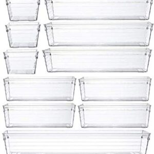 Neokeya 14PCS Clear Drawer Organizer Set 4-Size Plastic Desk Drawer Dividers Trays Vanity Drawer Organizer Storage for Makeup Kitchen Utensils Office